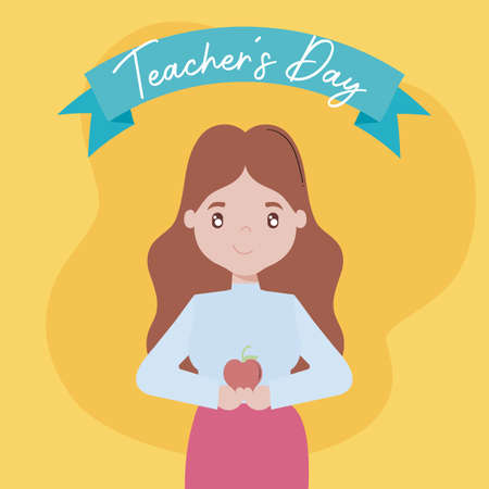 greeting card teacher day with female teacher vector illustration designのイラスト素材