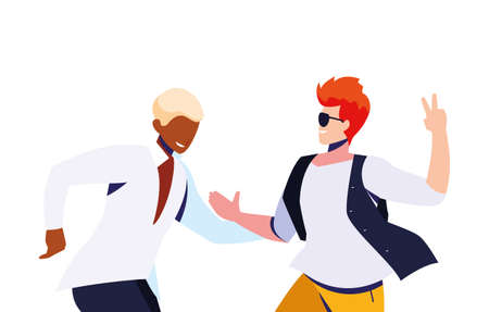 scene of men in dance pose, party, dance club vector illustration designのイラスト素材