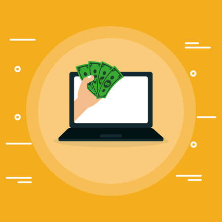 laptop computer with bills dollars vector illustration designのイラスト素材