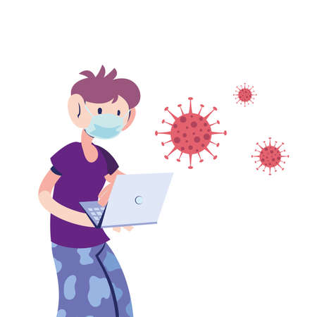 man in mask protecting himself from coronavirus vector illustration desingのイラスト素材