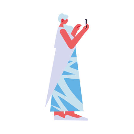 woman connected on the cell phone vector illustration designのイラスト素材