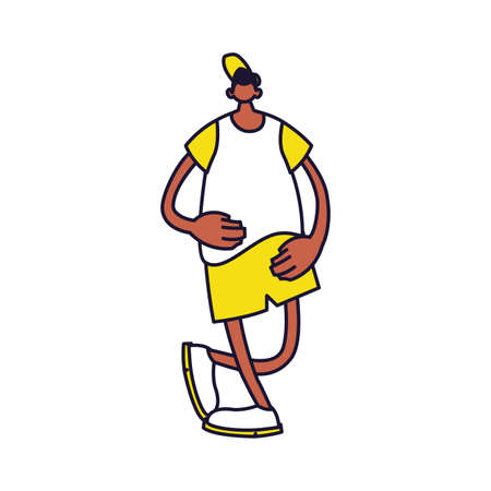 young man standing, line and fill style icon vector illustration designのイラスト素材