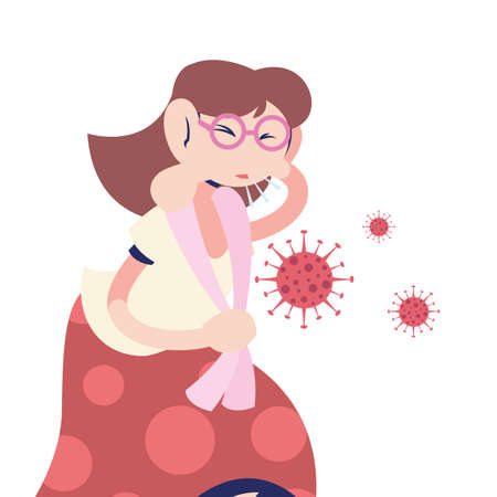 young woman with coronavirus symptoms vector illustration designのイラスト素材
