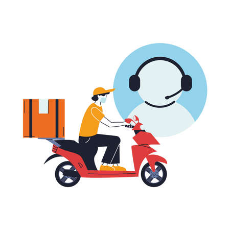 call center with delivery courier in vehicle vector illustration desingのイラスト素材