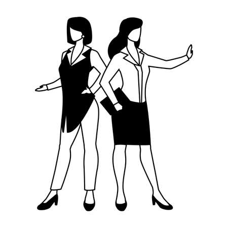 cute businesswomen with various views, poses and gestures vector illustration designのイラスト素材