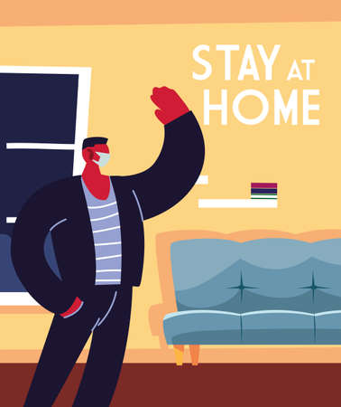 young man using face mask at home vector illustration designのイラスト素材