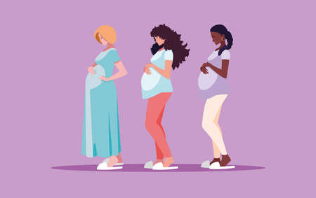 group of pregnant women avatar character vector illustration designのイラスト素材