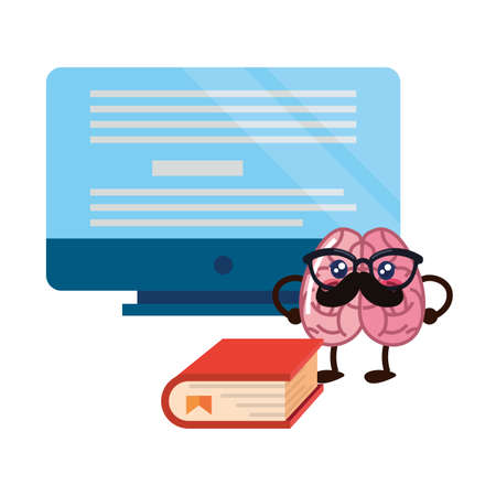 brain cartoon education computer book vector illustrationのイラスト素材