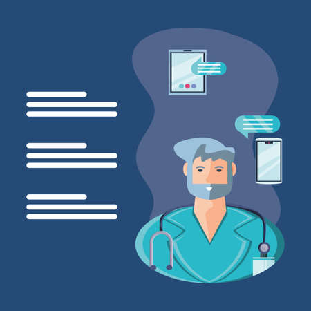 poster with online healthcare and technology vector illustration designのイラスト素材