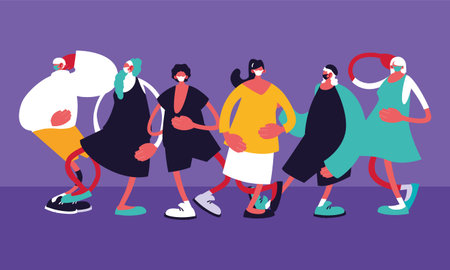 group of people with surgical mask vector illustration design