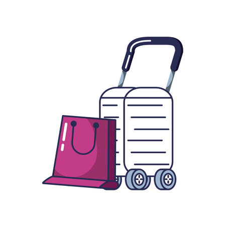 suitcase with wheels and shopping bag vector illustration designのイラスト素材