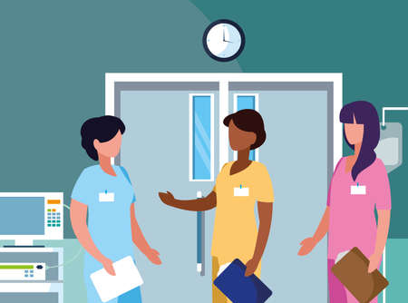 interracial female medicine workers in operatiing theater vector illustration designのイラスト素材