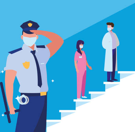 professional people working with face mask vector illustration designのイラスト素材
