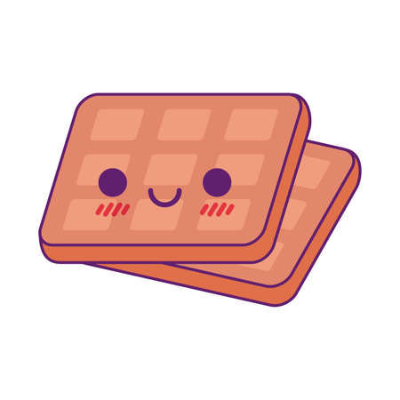 waffles cartoon line and fill style icon design, Kawaii food cute expression character funny and emoticon theme Vector illustrationのイラスト素材