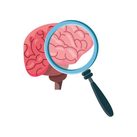brain with magnifying glass on white background vector illustration designのイラスト素材