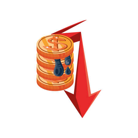 crude oil price decrease, oil prices dropping vector illustration designのイラスト素材