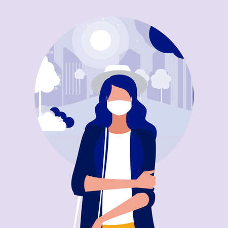 Woman with mask at park design of Covid 19 virus theme Vector illustrationのイラスト素材