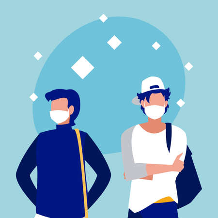 Men with masks design of Covid 19 virus theme Vector illustrationのイラスト素材