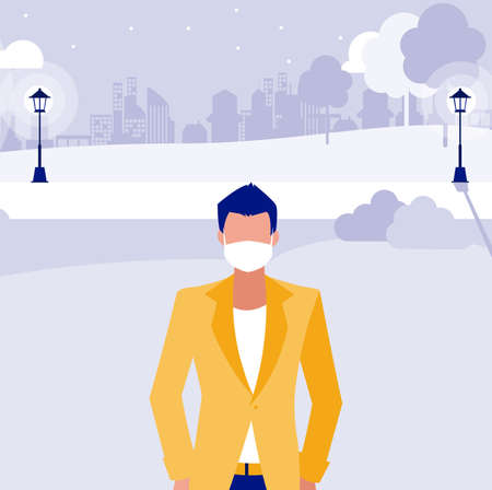 Man with mask outside at park design of Covid 19 virus theme Vector illustrationのイラスト素材