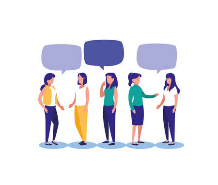 Women with communication bubbles design, Message discussion conversation talk and technology Vector illustrationのイラスト素材