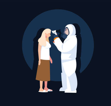 medical professional in protective clothing diagnoses a person vector illustration designのイラスト素材