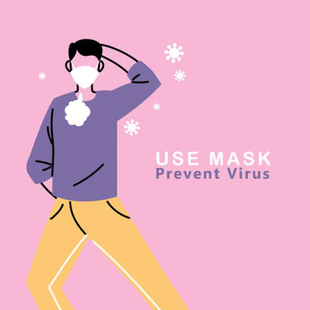 man with mask doing exercise outdoors vector illustration designのイラスト素材