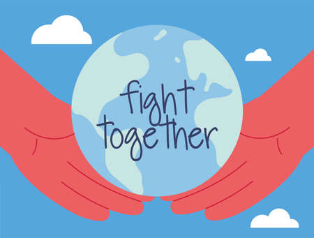 hands and planet earth in fight sign vector illustration designのイラスト素材