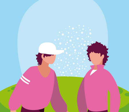 Men avatars with masks outside design of Covid 19 virus theme Vector illustrationのイラスト素材