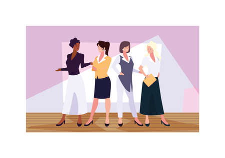 businesswomen standing in the work office, business professional women vector illustration designのイラスト素材