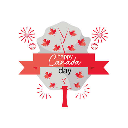 happy Canada day with firework, national holiday vector illustration designのイラスト素材