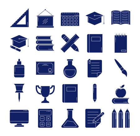 set of icons teachers day, silhouette style icon vector illustration designのイラスト素材