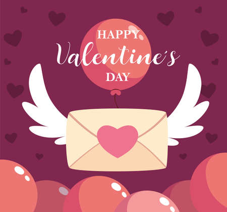 happy valentines day label with envelope, valentines letter vector illustration designのイラスト素材