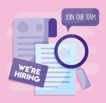 We are hiring message  papers design, job work employee business employment career recruitment wanted interview employer and recruit theme Vector illustrationのイラスト素材
