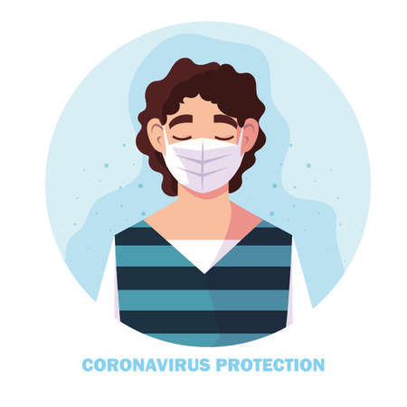 man with surgical mask, protection against coronavirus in public place vector illustration designのイラスト素材