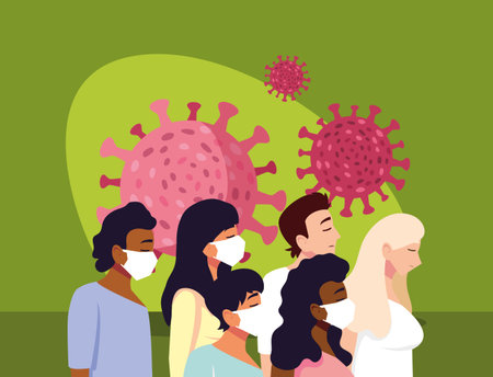 People with masks design of Medical care and covid 19 virus theme Vector illustrationのイラスト素材
