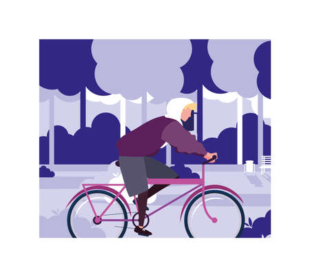 man with bicycle, man with healthy lifestyle vector illustration designのイラスト素材