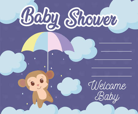 monkey cartoon design, Baby shower invitation party card and decoration theme Vector illustrationのイラスト素材