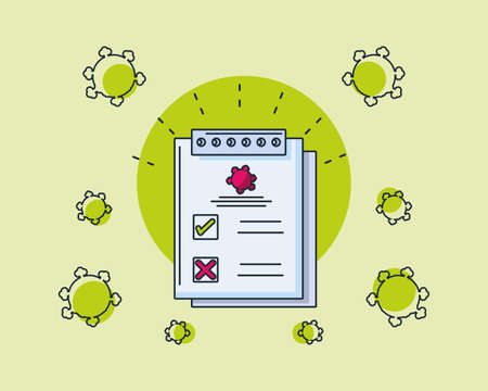 infographic with medical lab analysis form, research of coronavirus vector illustration designのイラスト素材