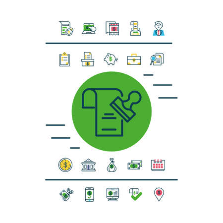 document and stamp and Tax day icons set over white background, half color style, vector illustrationのイラスト素材