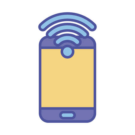 Smartphone and wifi line and fill style icon design, Cellphone mobile digital and phone theme Vector illustrationのイラスト素材