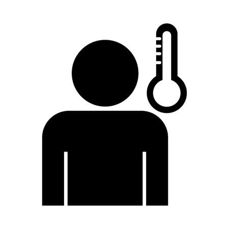 profile human with fever and thermometer , silhouette style icon vector illustration designのイラスト素材