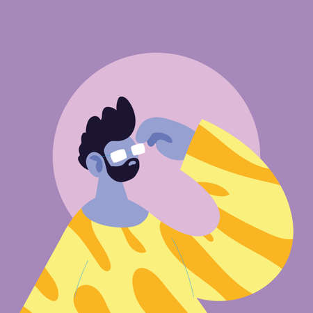 Avatar man cartoon with beard and glasses design, Boy male person people human social media and portrait theme Vector illustrationのイラスト素材