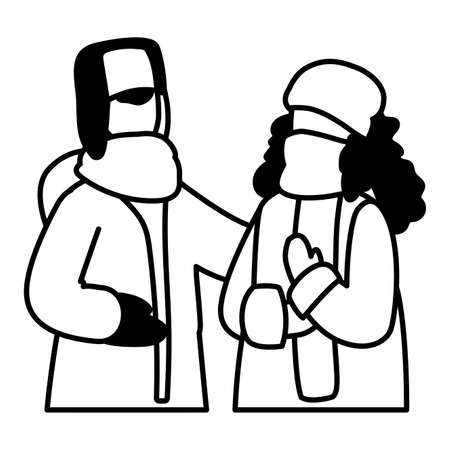 couple of people with winter clothes on white background vector illustration designのイラスト素材