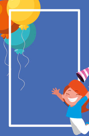 cute happy girl with birthday balloons helium vector illustration designのイラスト素材