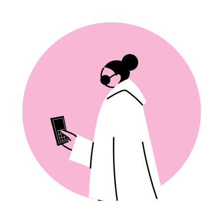 young woman using an electronic device vector illustration designのイラスト素材
