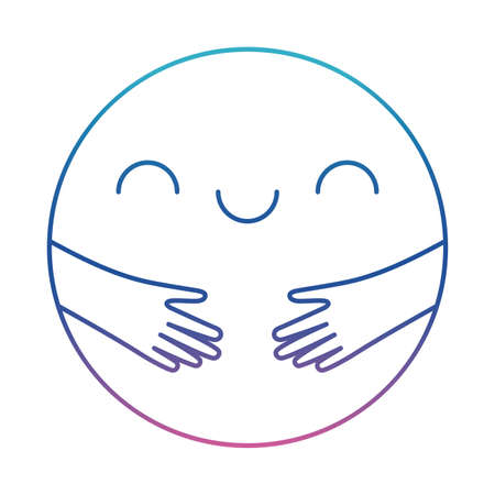 Happy emoji hugging degraded line style icon design, Cartoon expression emoticon and social media theme Vector illustrationのイラスト素材