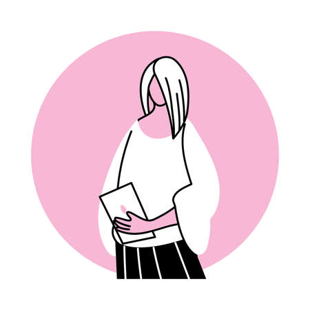 young woman using an electronic device vector illustration designのイラスト素材