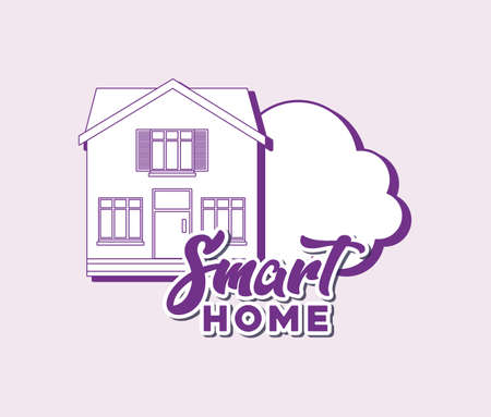 smart home design with house and cloud over pink background, colorful line design. vector illustrationのイラスト素材