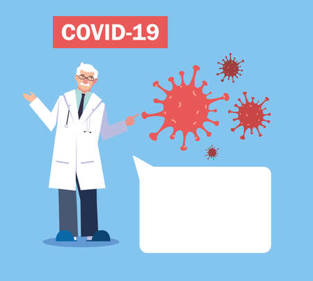 doctor explain Infographics how prevent the spread of covid 19 vector illustration designのイラスト素材