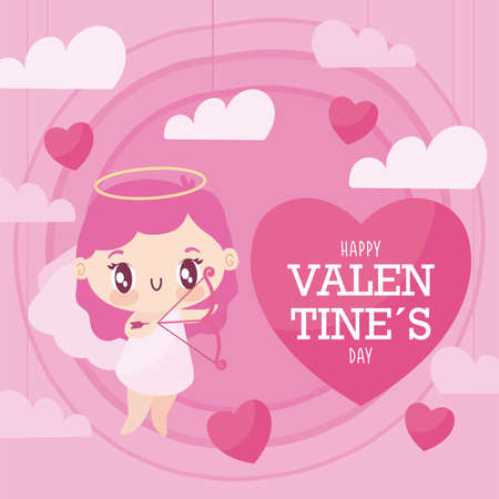 Cupid cartoon heart and clouds design of Valentines day love passion romantic wedding decoration and marriage theme Vector illustrationのイラスト素材